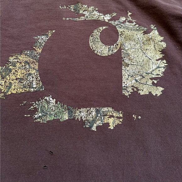 Vintage Brown Carhartt Long Sleeve Big Logo Faded Work Original Fit Men’s XL - Picture 8 of 13